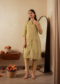 Juniper Sage Green Solid Viscose A-Line Kurta With Embroidery, Beads & Button Detailing | Grocsy