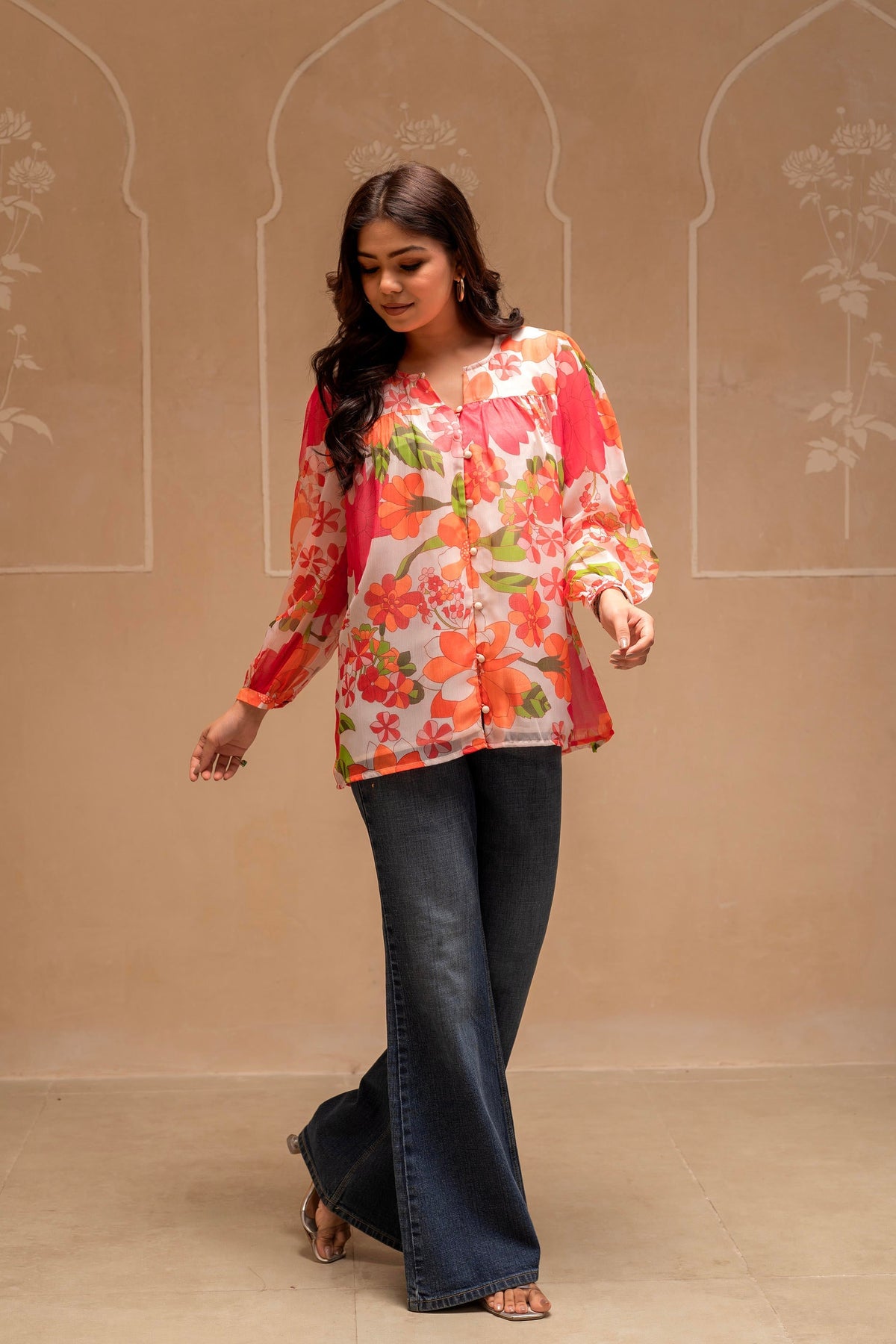 Juniper Man Made Multicolor Fiber Floral Printed Tunic With Button Details | Grocsy
