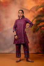 Juniper Rangrez Maroon Ajrakh Co-ord Set | Grocsy