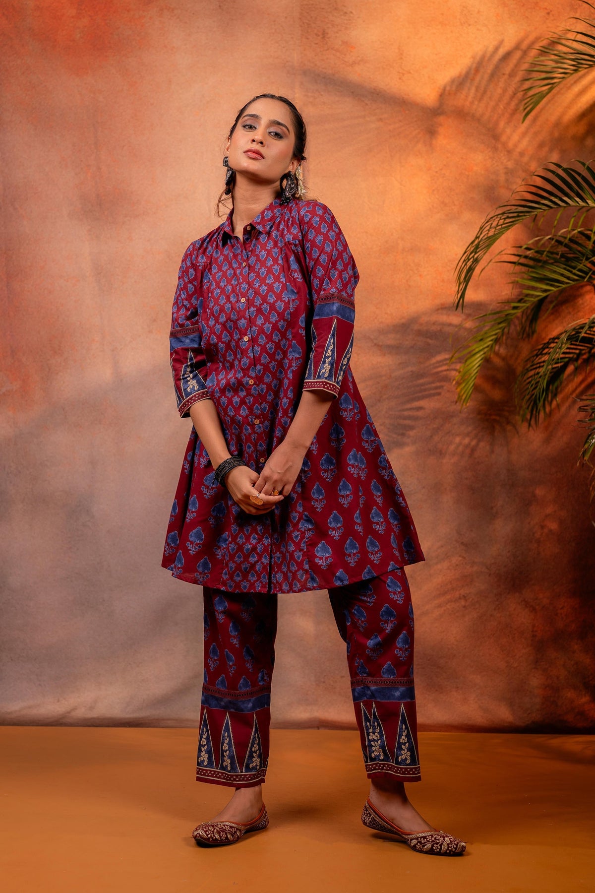 Juniper Rangrez Maroon Ajrakh Co-ord Set | Grocsy