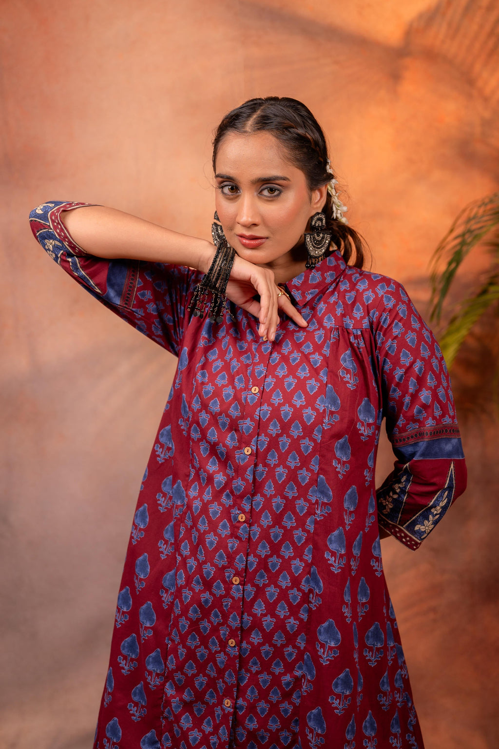 Juniper Rangrez Maroon Ajrakh Co-ord Set | Grocsy