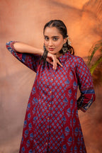 Juniper Rangrez Maroon Ajrakh Co-ord Set | Grocsy