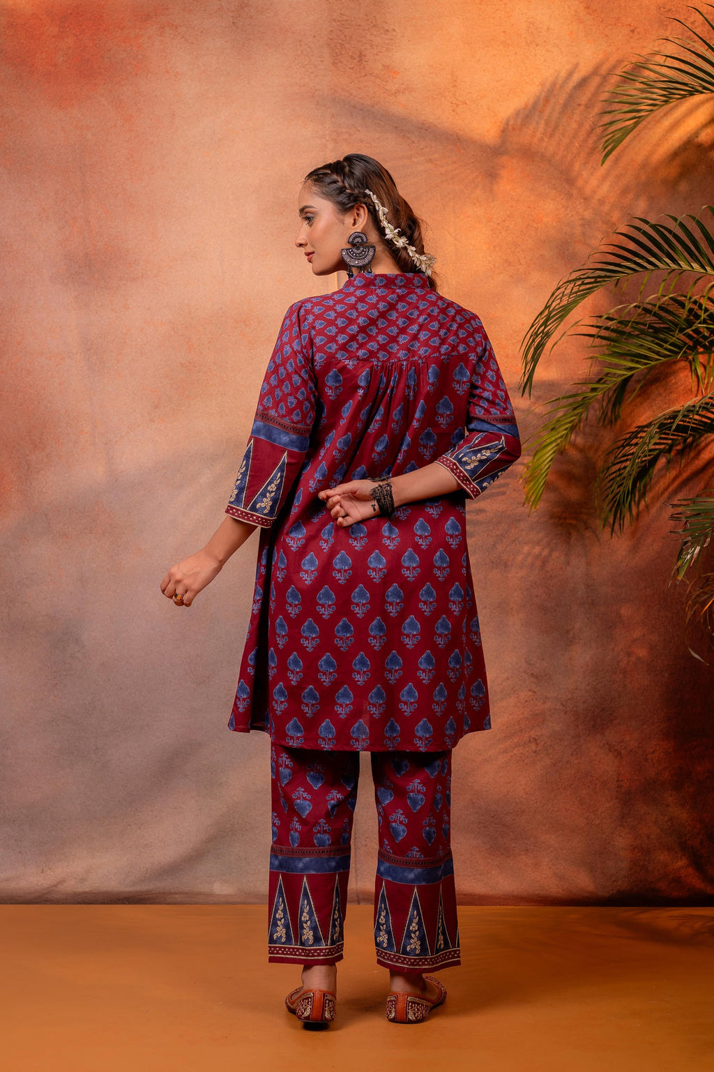 Juniper Rangrez Maroon Ajrakh Co-ord Set | Grocsy