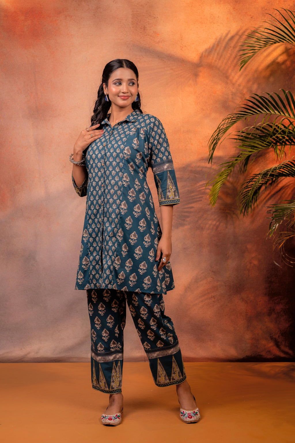 Juniper Rangrez TealGreen Ajrakh Co-ord Set | Grocsy
