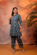 Juniper Rangrez TealGreen Ajrakh Co-ord Set | Grocsy