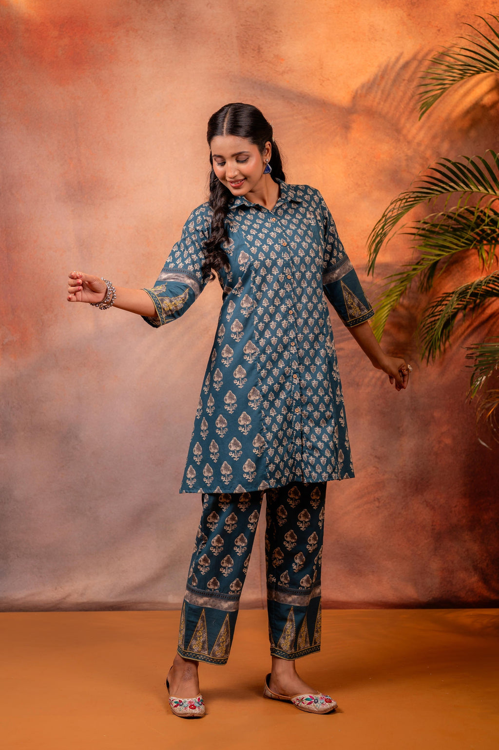 Juniper Rangrez TealGreen Ajrakh Co-ord Set | Grocsy
