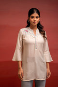 Juniper Off White Solid Viscose Tunic With Thread Work | Grocsy