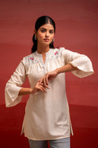Juniper Off White Solid Viscose Tunic With Thread Work | Grocsy