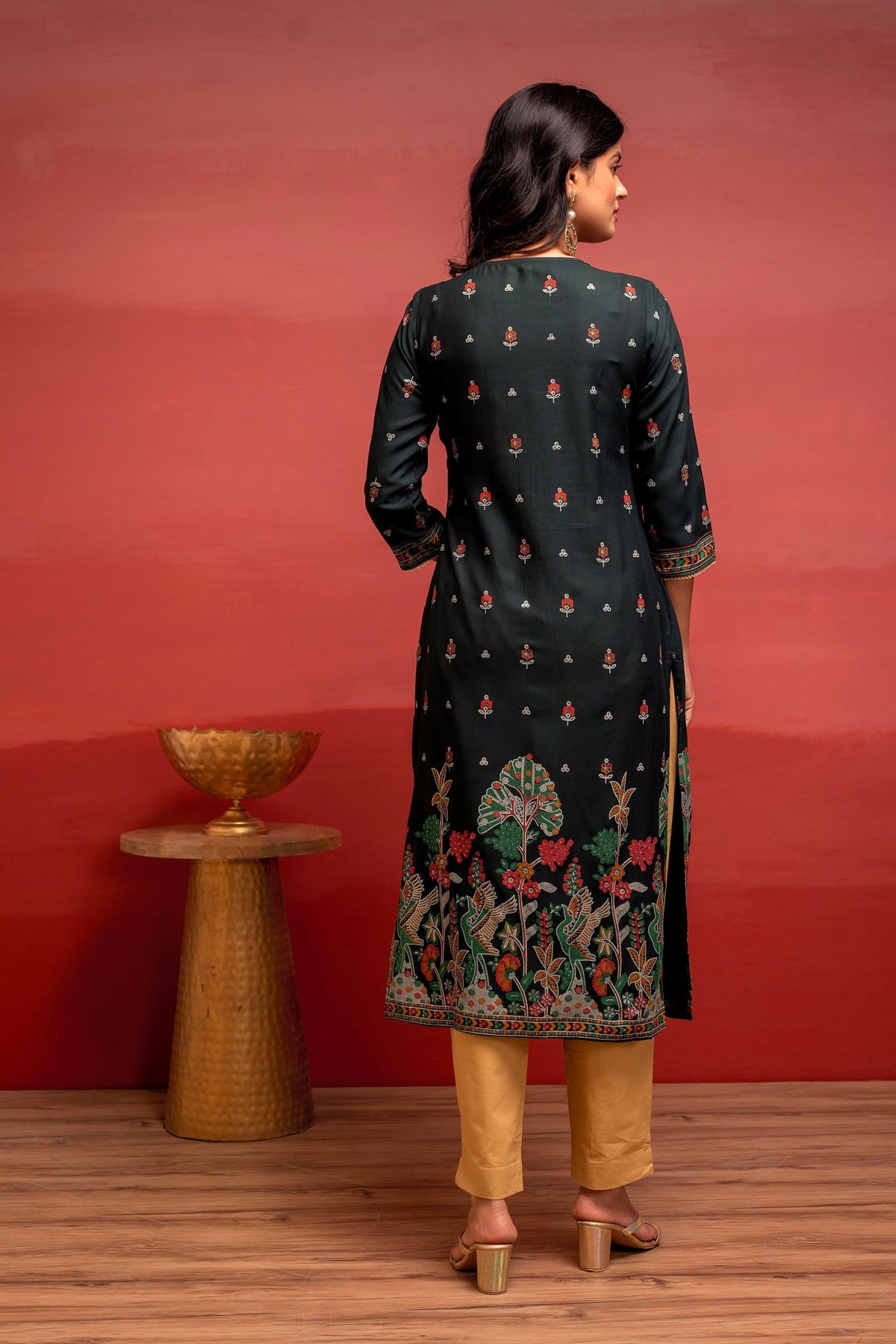 Juniper Dark Green Festive Straight Kurta With Heritage Motifs | Grocsy
