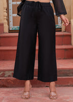 Juniper Man Made Fiber Black Embroidered Kurta Pant And Dupatta Set With Zari Work And Sequin | Grocsy