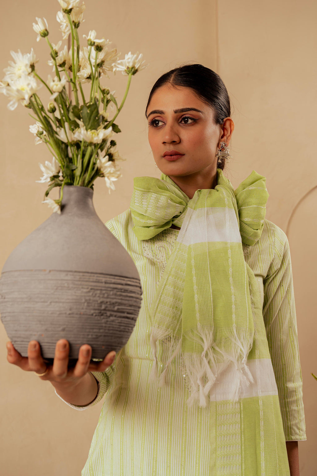 Juniper Sage Green Kurta Set With Subtle Thread Embroidery | Grocsy