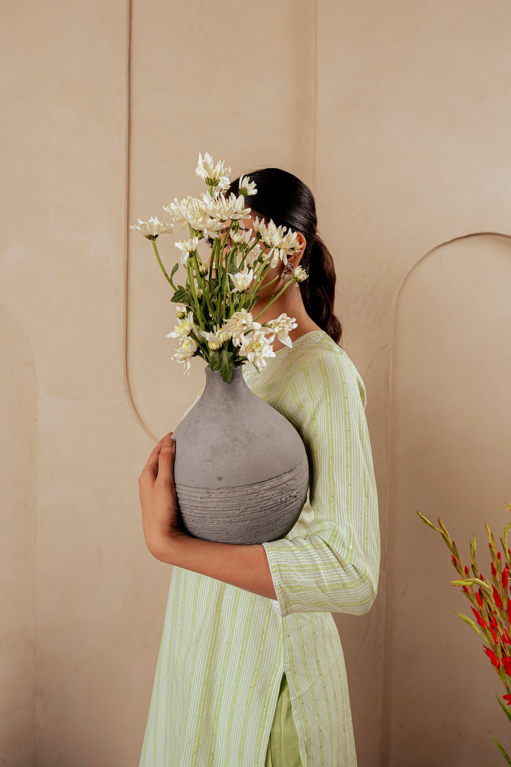 Juniper Sage Green Kurta Set With Subtle Thread Embroidery | Grocsy