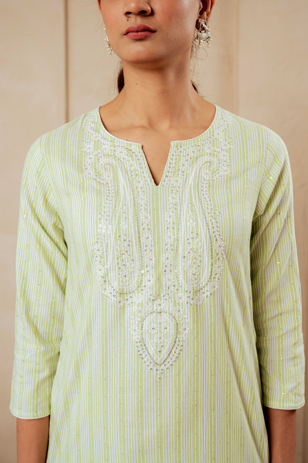 Juniper Sage Green Kurta Set With Subtle Thread Embroidery | Grocsy
