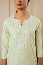 Juniper Sage Green Kurta Set With Subtle Thread Embroidery | Grocsy