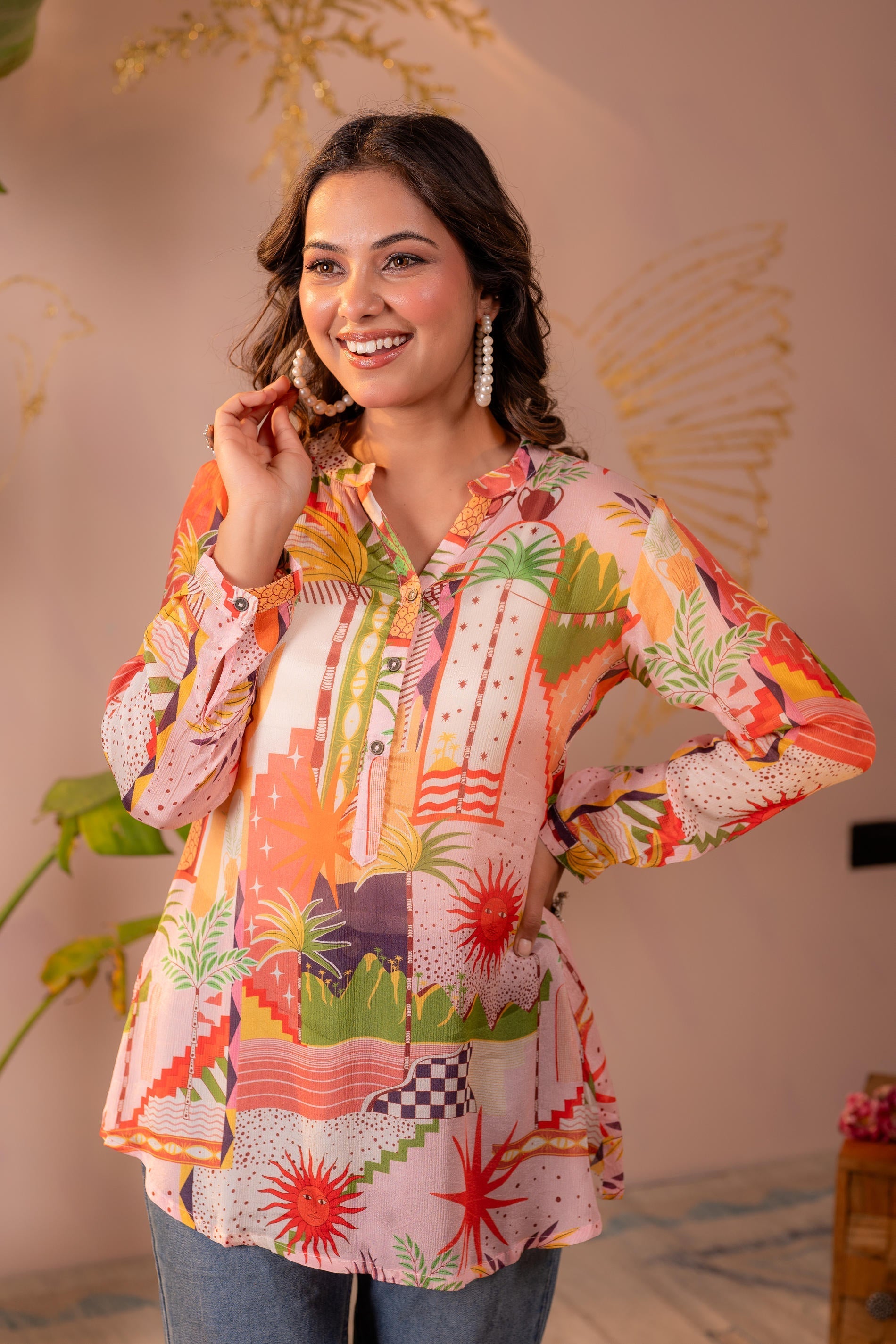 Juniper Abstract Printed Contemporary Tunic Top | Grocsy