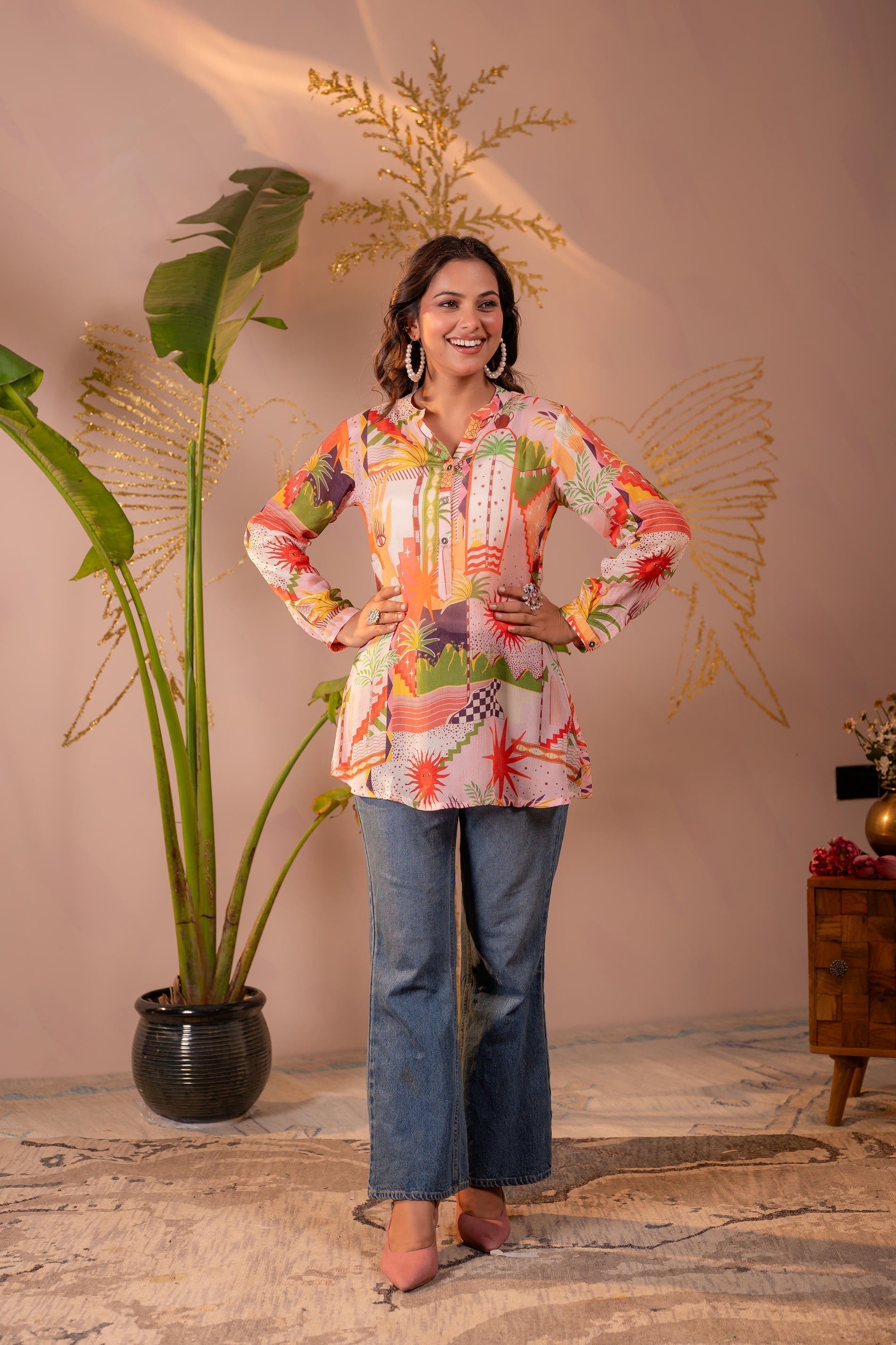 Juniper Abstract Printed Contemporary Tunic Top | Grocsy