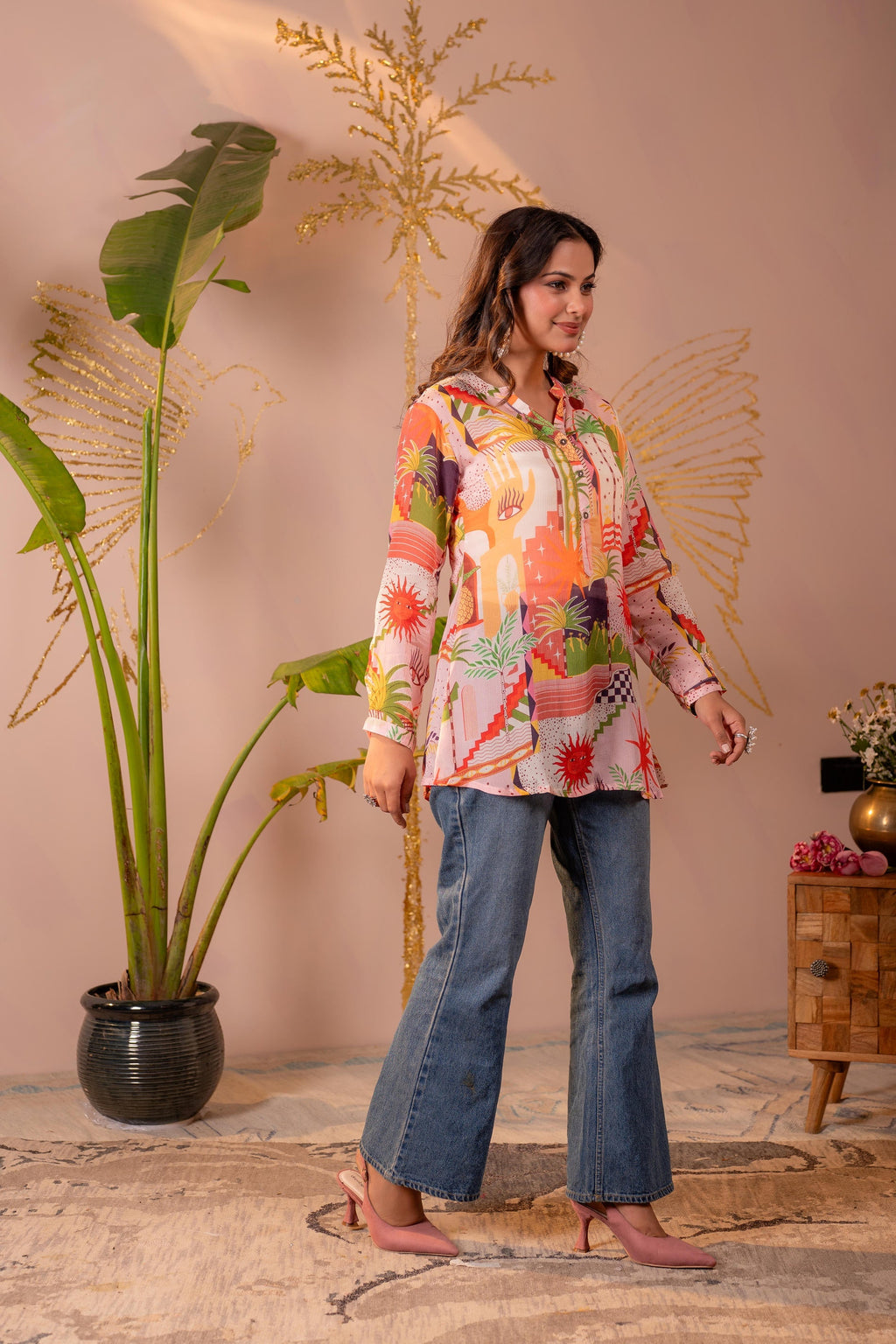 Juniper Abstract Printed Contemporary Tunic Top | Grocsy