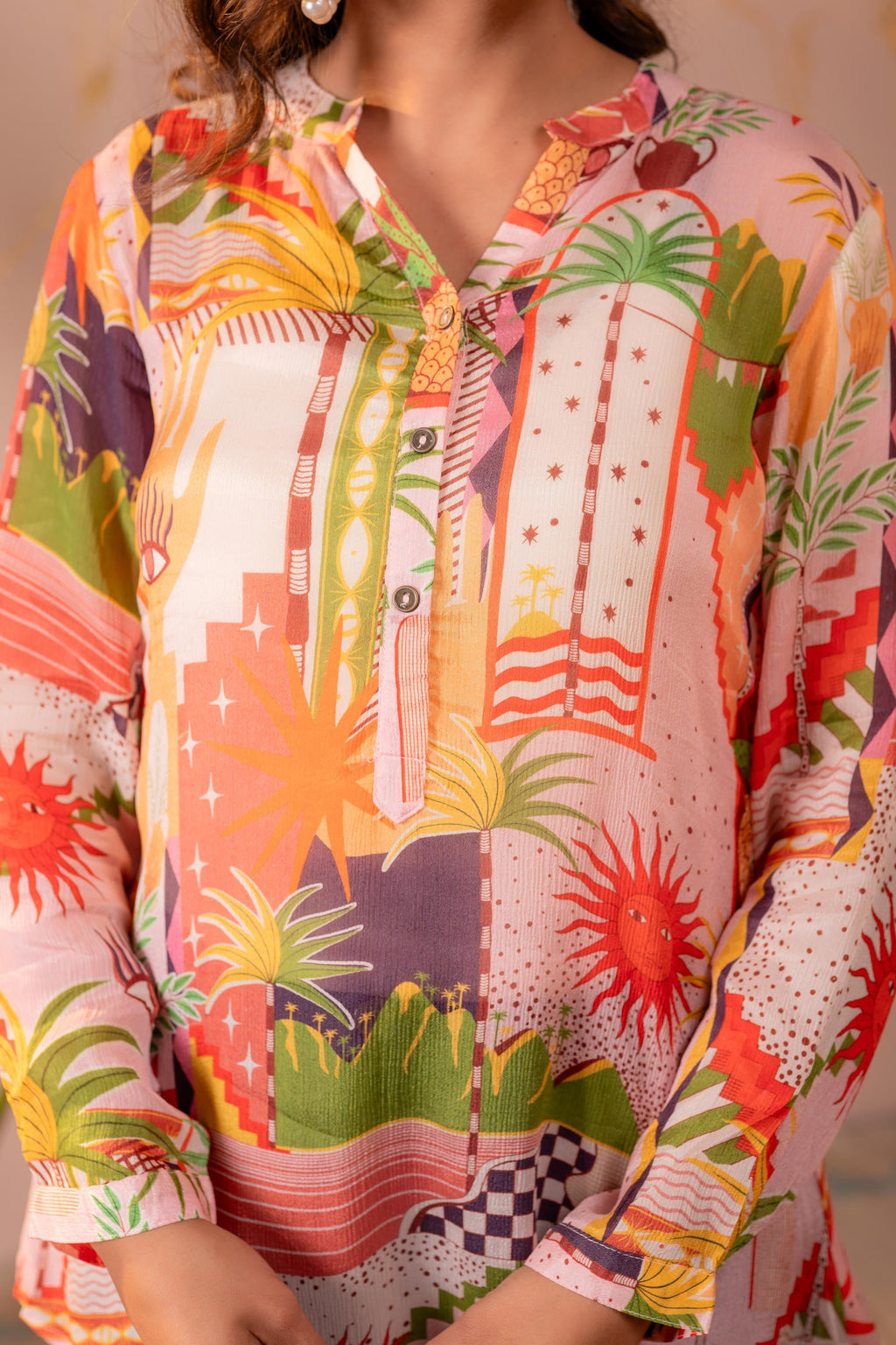 Juniper Abstract Printed Contemporary Tunic Top | Grocsy