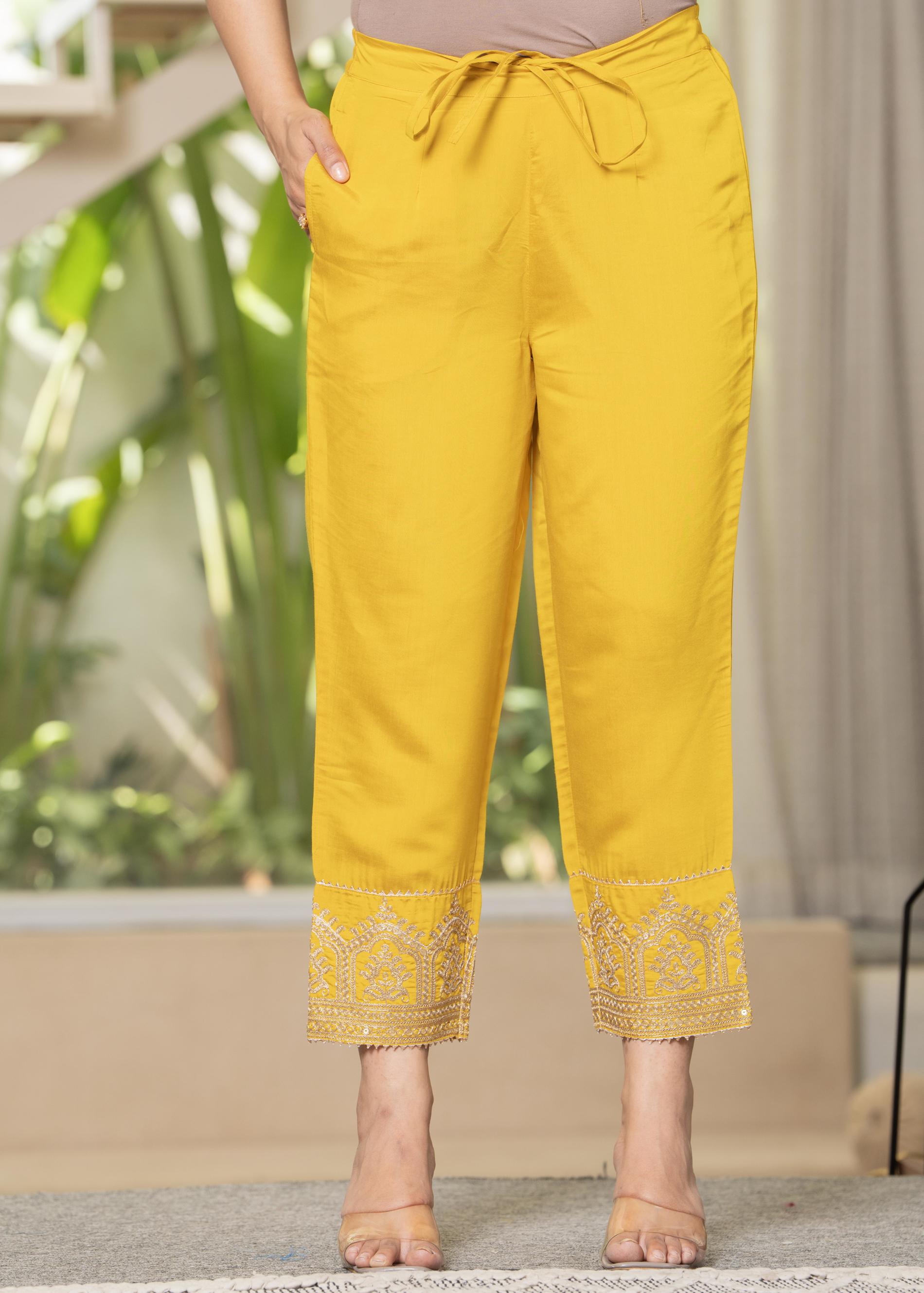 Juniper Viscose Mustard Embroidered Kurta Pant And Dupatta Set With Zari Work And Sequin | Grocsy