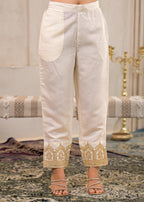 Juniper Viscose Off White Embroidered Kurta Pant And Dupatta Set With Zari Work And Sequin | Grocsy