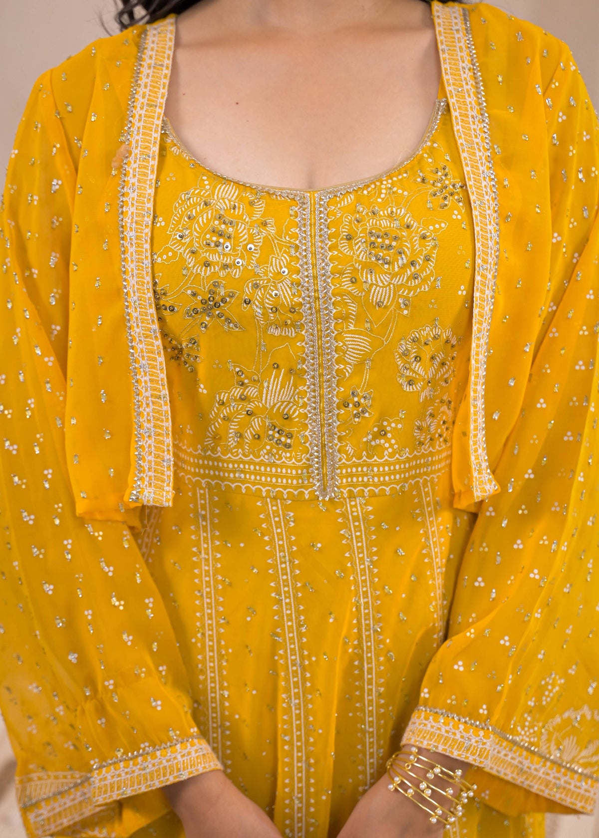 Juniper Mustard Ethnic Motifs Printed Man Made Fiber Tiered Long Dress | Grocsy