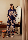 Juniper Navy Floral Printed Poly Tunic And Solid Pants Co-Ord Set With Button Detailing | Grocsy