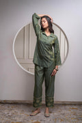 Juniper Fuchsia Green Solid Viscose Tunic And Pants Co-Ord Set With Zari Work And Button Detailing | Grocsy