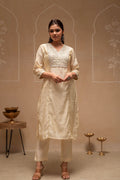Juniper White Floral Viscose Kurta And Pants Set With Mirror And Thread Work | Grocsy