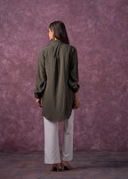 Juniper Olive Green Embellished Shirt Tunic With Beaded Eye Motifs | Grocsy