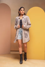 Juniper Grey Solid Viscose Shirt With Beads Work | Grocsy