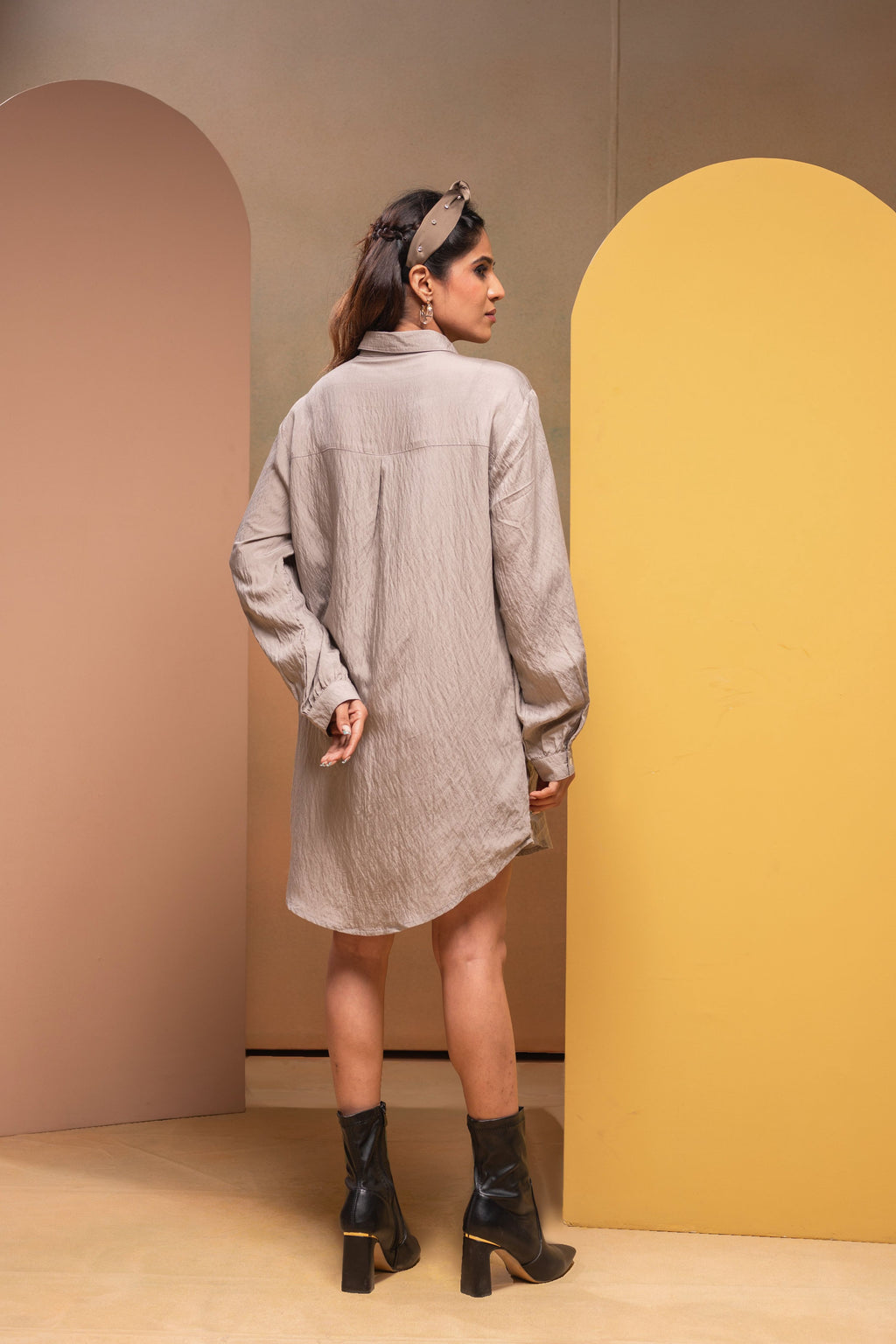 Juniper Grey Solid Viscose Shirt With Beads Work | Grocsy
