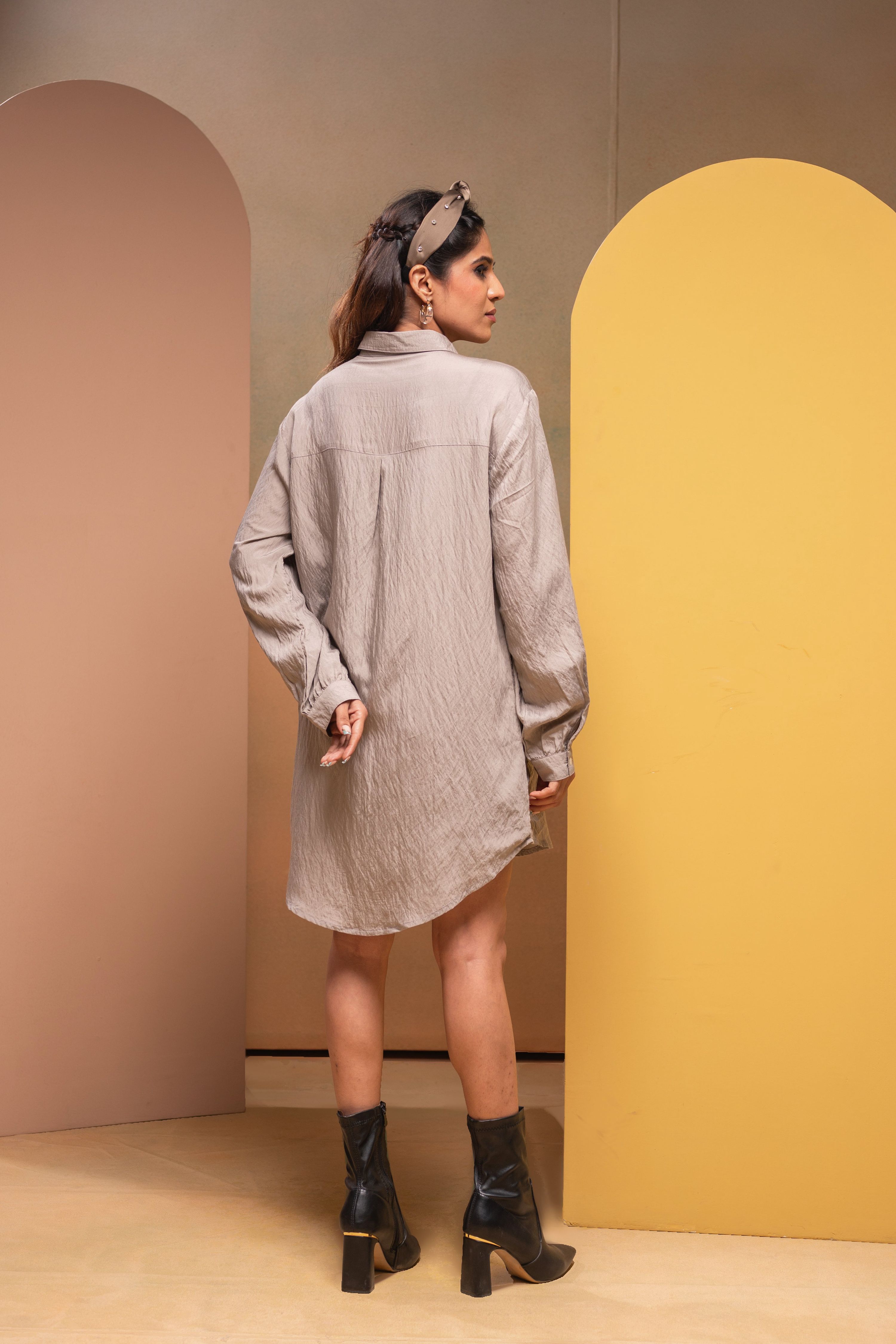 Juniper Grey Solid Viscose Shirt With Beads Work | Grocsy