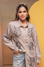 Juniper Grey Solid Viscose Shirt With Beads Work | Grocsy
