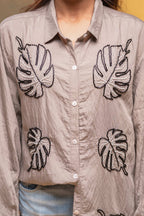Juniper Grey Solid Viscose Shirt With Beads Work | Grocsy