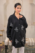 Juniper Black Solid Viscose Shirt With Beads Work | Grocsy