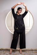Juniper Black Solid Viscose Shirt With Beads Work | Grocsy