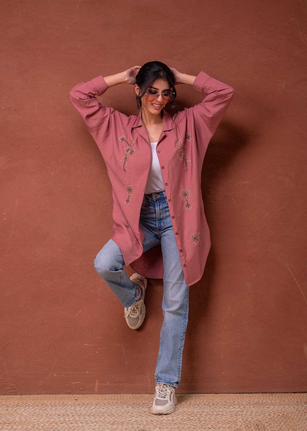 Juniper Viscose Dusty Pink Embellished Shirt With Sequin & Bead Details | Grocsy