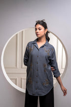 Juniper Viscose Grey Embellished Shirt With Sequin & Bead Details | Grocsy