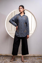 Juniper Viscose Grey Embellished Shirt With Sequin & Bead Details | Grocsy