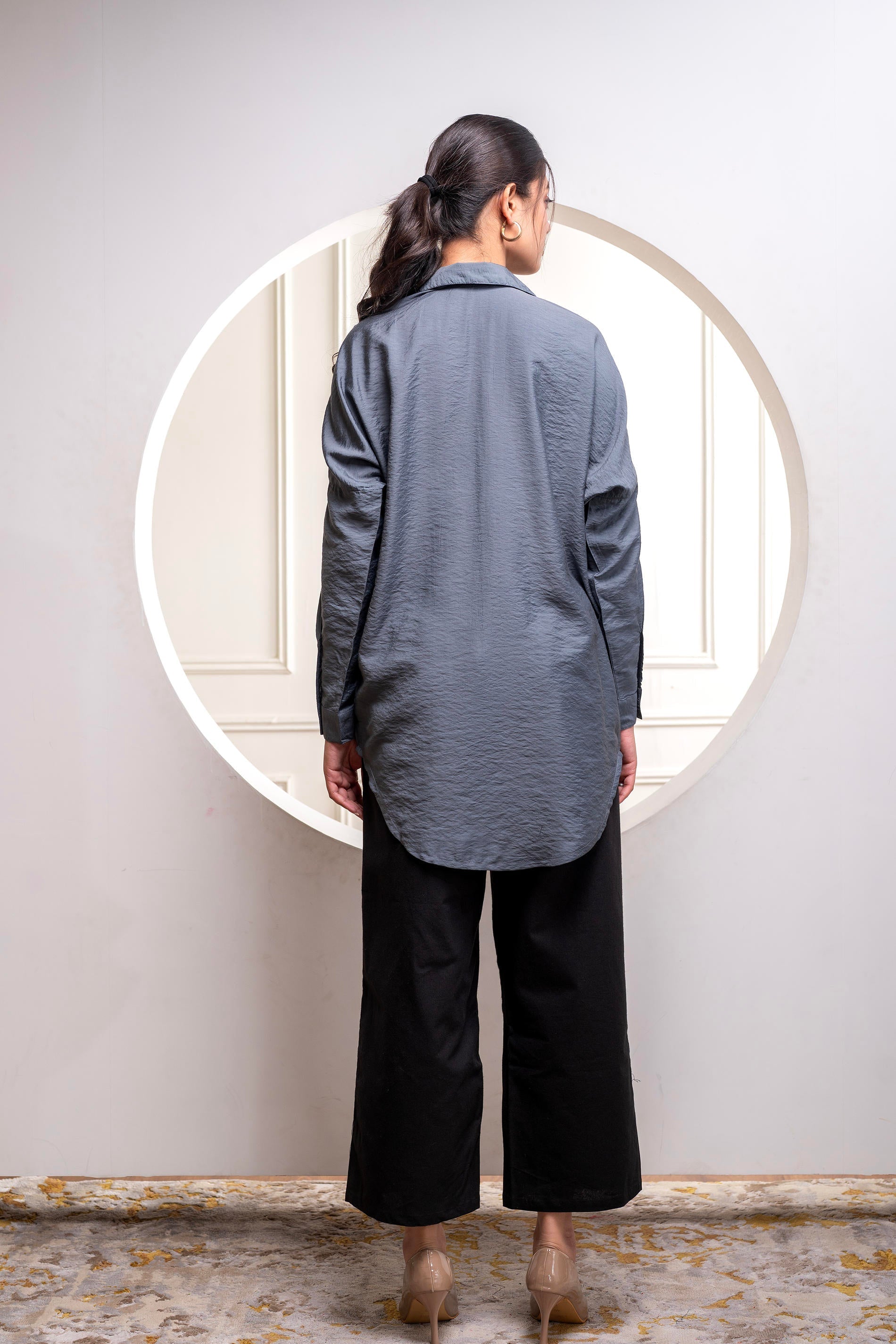 Juniper Viscose Grey Embellished Shirt With Sequin & Bead Details | Grocsy
