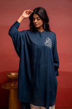 Juniper Viscose Blue Embellished Shirt With Sequin & Bead Details | Grocsy