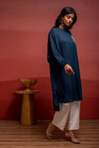 Juniper Viscose Blue Embellished Shirt With Sequin & Bead Details | Grocsy