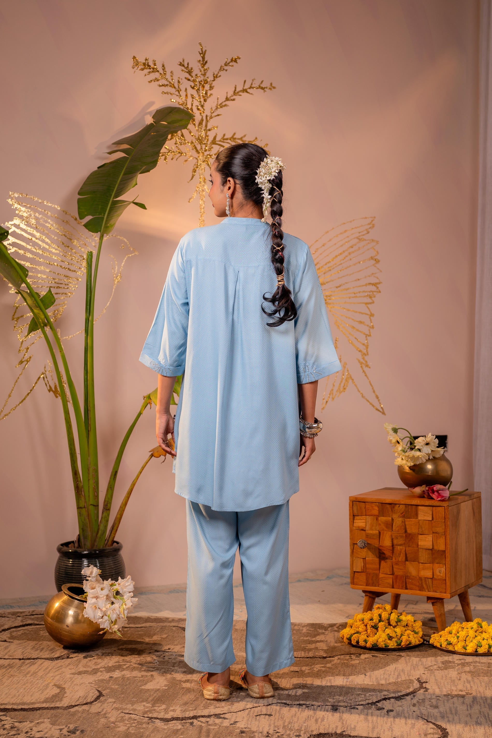 Juniper Blue Whisper Embroidered Comfort Co-ord | Grocsy