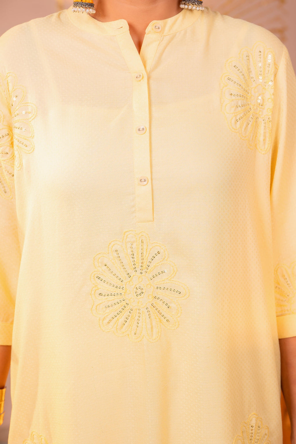 Juniper Light Yellow Whisper Embroidered Comfort Co-ord | Grocsy