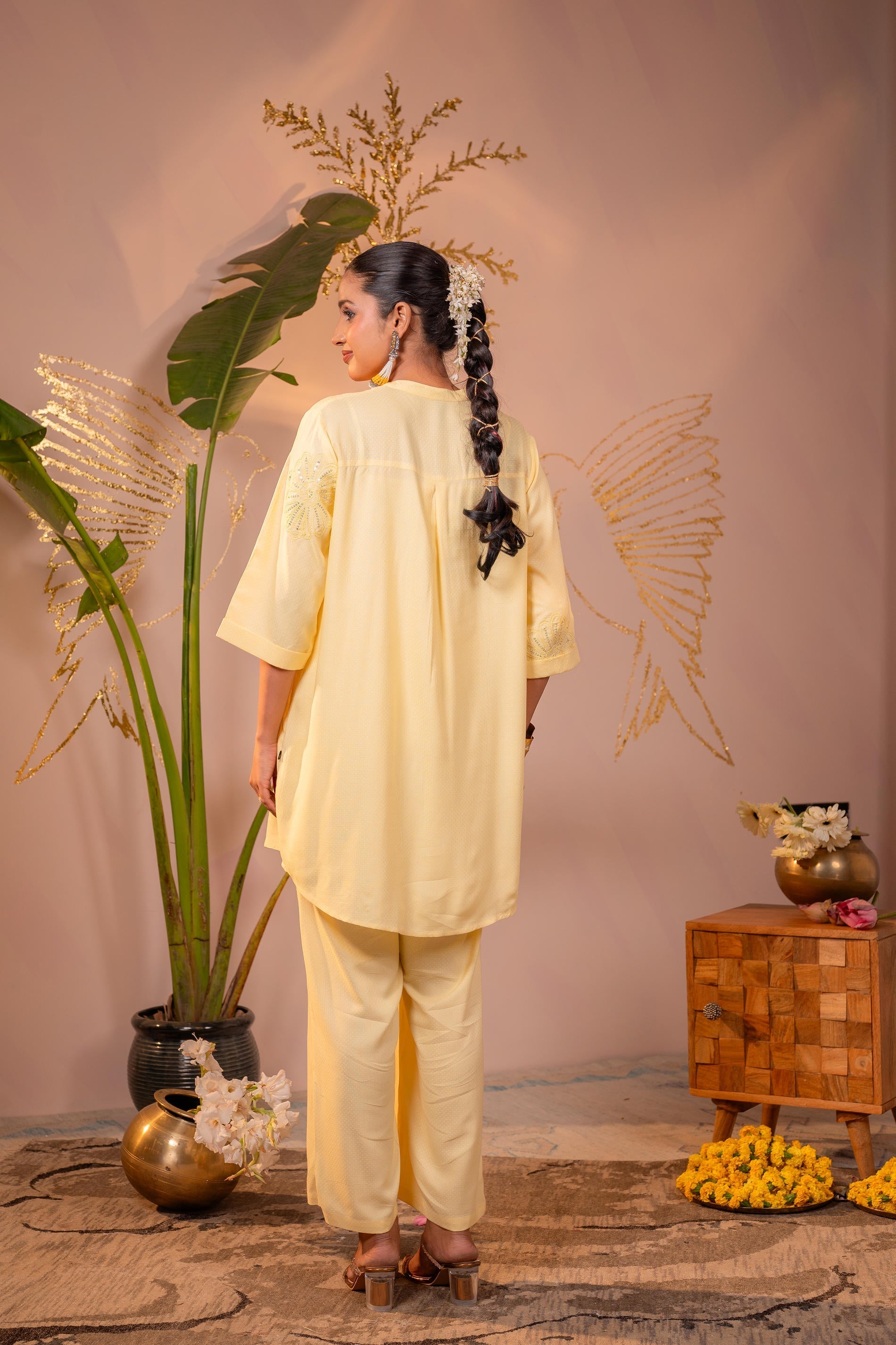 Juniper Light Yellow Whisper Embroidered Comfort Co-ord | Grocsy