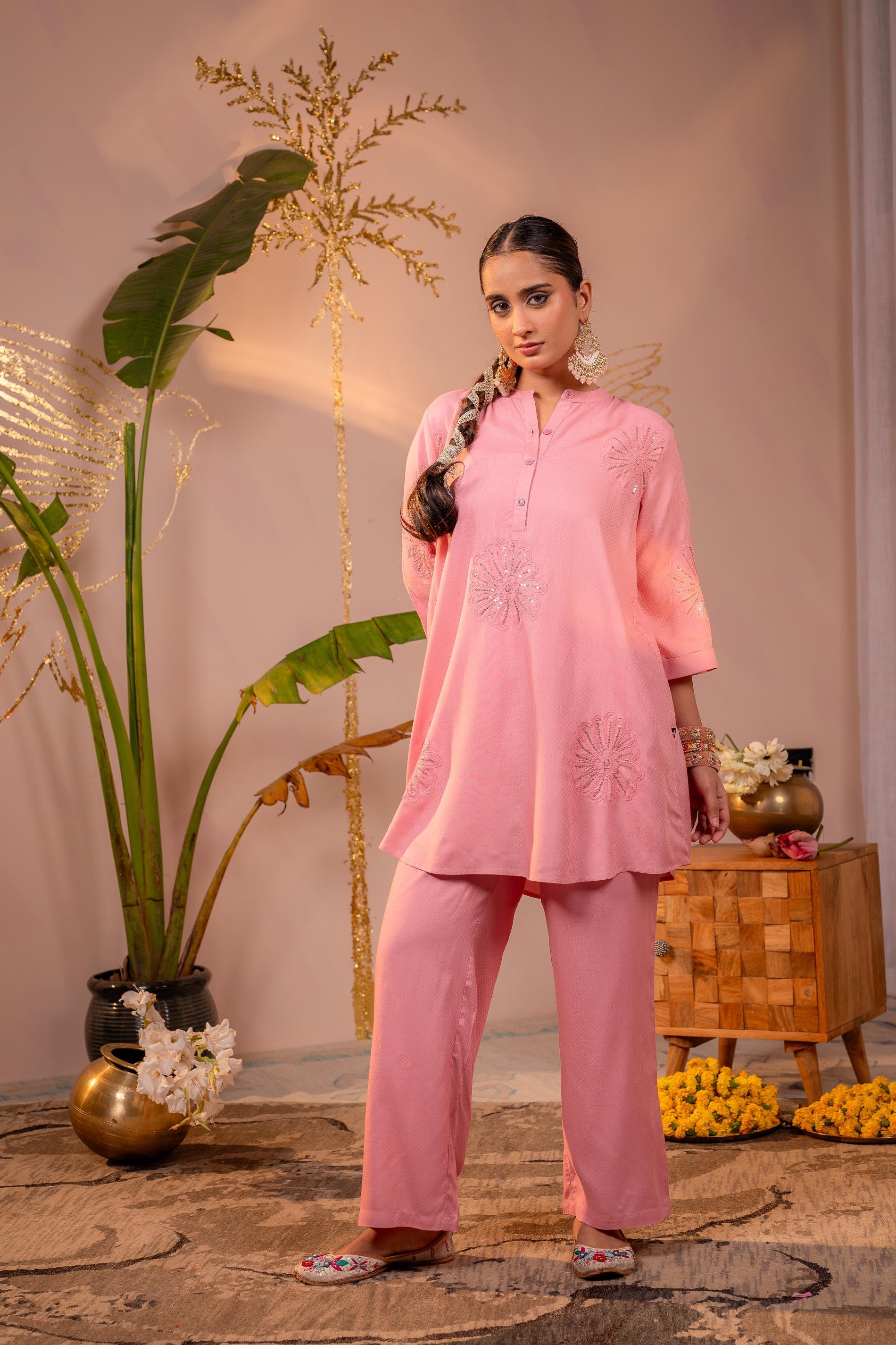 Juniper Pink Whisper Embroidered Comfort Co-ord | Grocsy