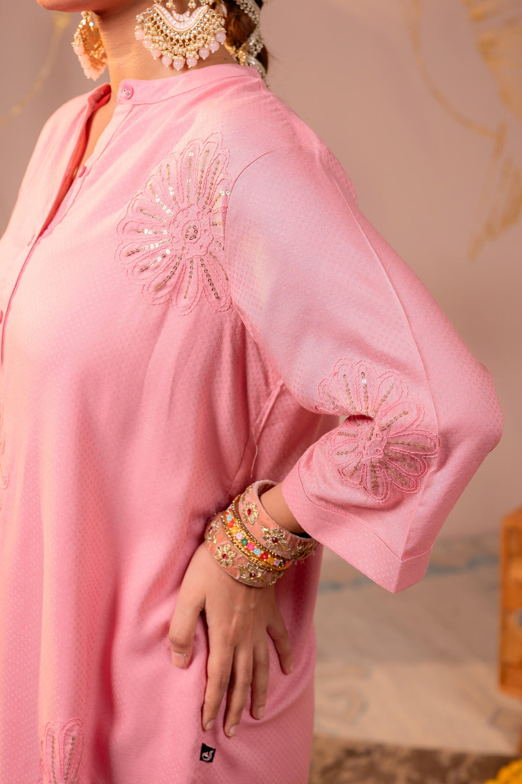 Juniper Pink Whisper Embroidered Comfort Co-ord | Grocsy