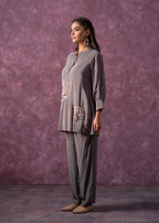 Juniper Viscose Grey Embellished Tunic And Pant Co-Ord Set With Bead Details | Grocsy