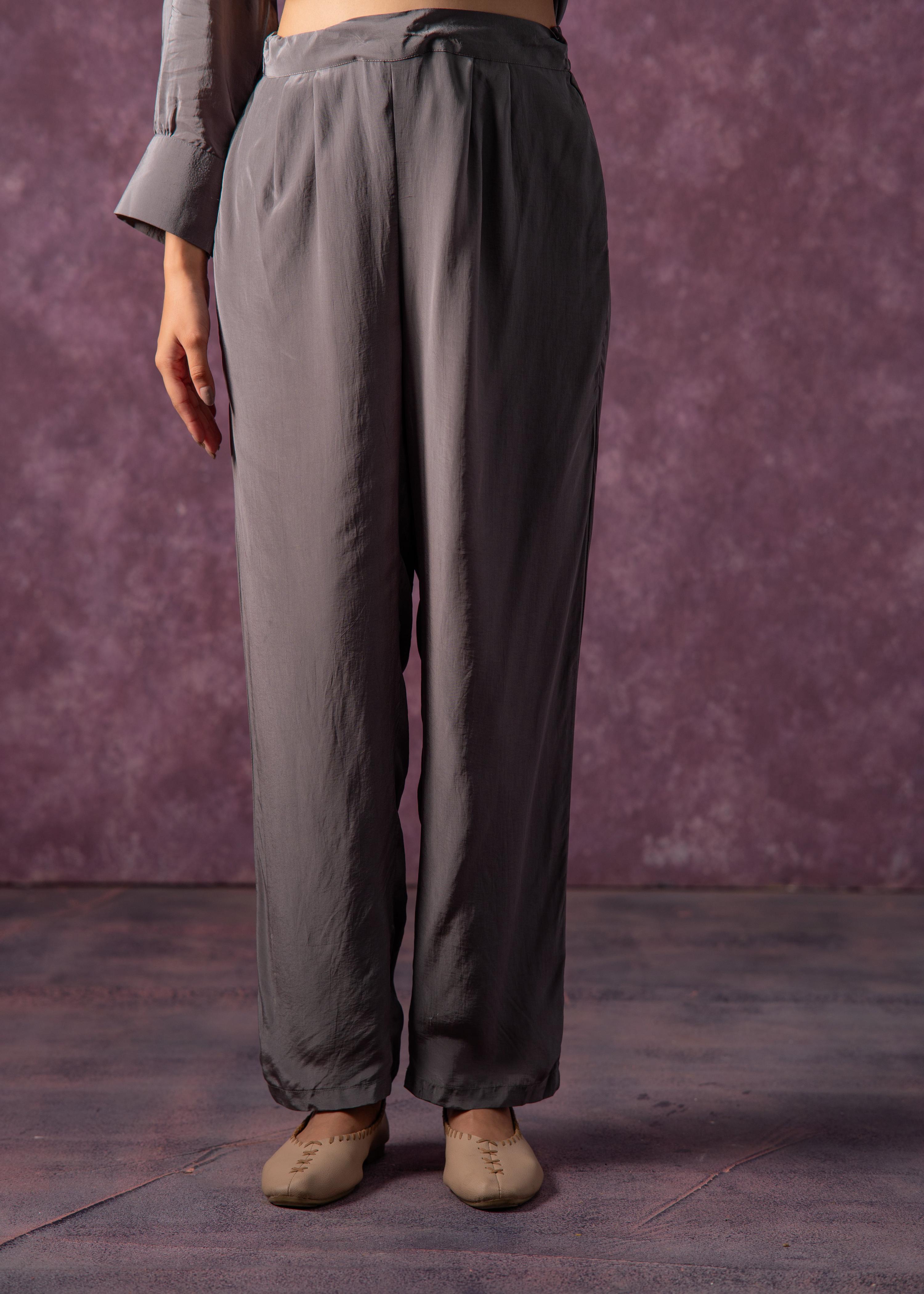 Juniper Viscose Grey Embellished Tunic And Pant Co-Ord Set With Bead Details | Grocsy