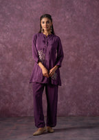 Juniper Viscose Purple Embellished Tunic And Pant Co-Ord Set With Bead Details | Grocsy